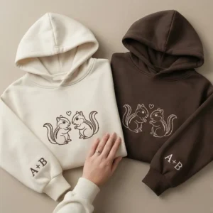 Chipmunks Embroidered Matching Hoodie – Custom Initials for Couples