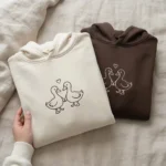 Ducks Embroidered Matching Hoodie for Couples with custom initials. Cozy, personalized, and perfect for romantic gifts.