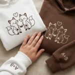 Fox embroidered couple matching hoodies with custom initials. Cozy, personal, and perfect for gifting.