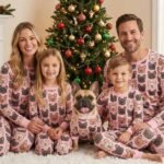 Family matching all-over print pajamas with French Bulldog pattern, Christmas holiday set