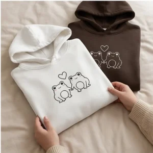Frog Embroidered Matching Hoodie Couples 1