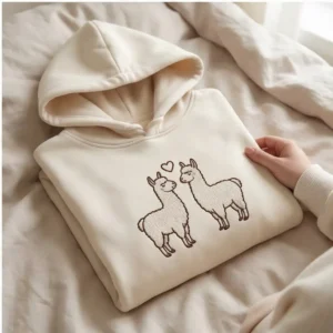 Llama Embroidered Couple Hoodie Custom 1