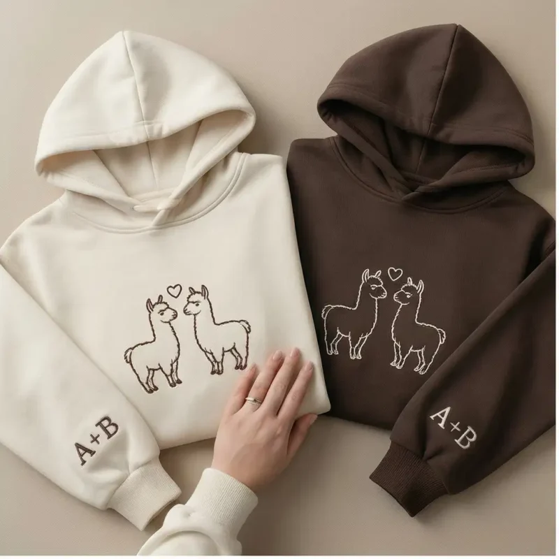 llama-embroidered-couple-hoodie-custom-3 Llama Embroidered Couple Hoodie Custom 3