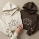 Monkey Embroidered Matching Hoodie for Couples with custom initials. Personalized gift, cozy fit, unique embroidered design.