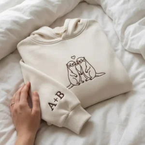Otters Embroidered Matching Hoodie – Custom Initials Gift for Couples