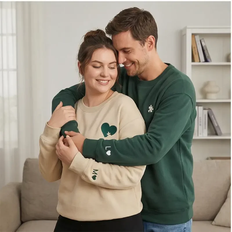Puzzle Heart Embroidered Couple Hoodie 4