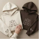 Quokka embroidered matching hoodie for couples with custom initials. Cozy, personalized, and perfect for romantic gifting.