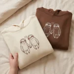 Sloth embroidered matching hoodie for couples with custom initials. Cozy, personal, perfect Valentine’s gift.