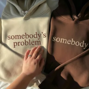 Somebody & Somebody’s Problem embroidered couple hoodies. Funny design, custom initials, perfect Valentine’s gift.