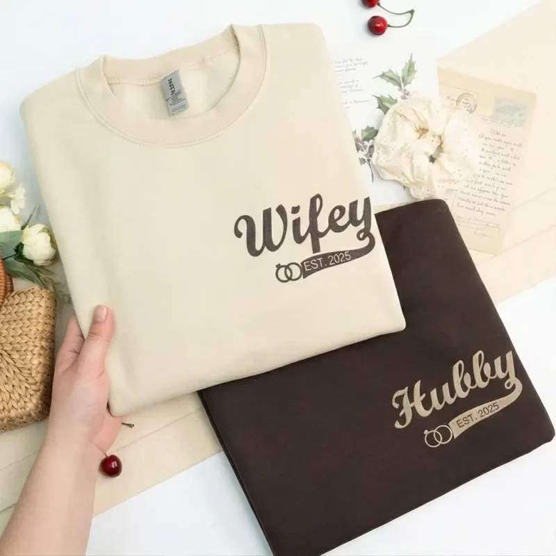 Wifey &Amp; Hubby Embroidered Matching Hoodies With Custom Initials. Cozy, Personalized, Perfect Anniversary Gift.