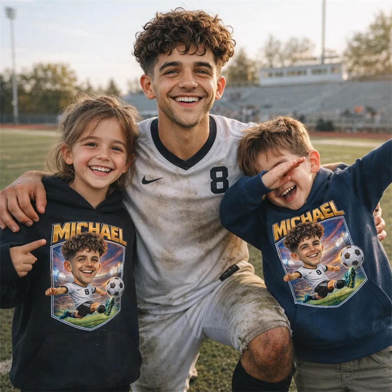 Custom Soccer Player Caricature Hoodie – Personalized From Your Photo