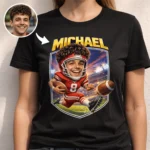 personalized american football caricature shirt for senior night custom football player helmet and jersey number gift