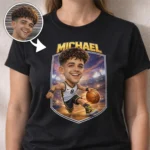 Basketball caricature sweatshirt with slam dunk pose and custom basketball jersey gear