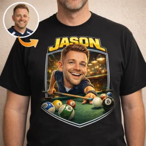 personalized billiards caricature sweatshirt for pool league teams custom 8-ball and cue sticks player memento