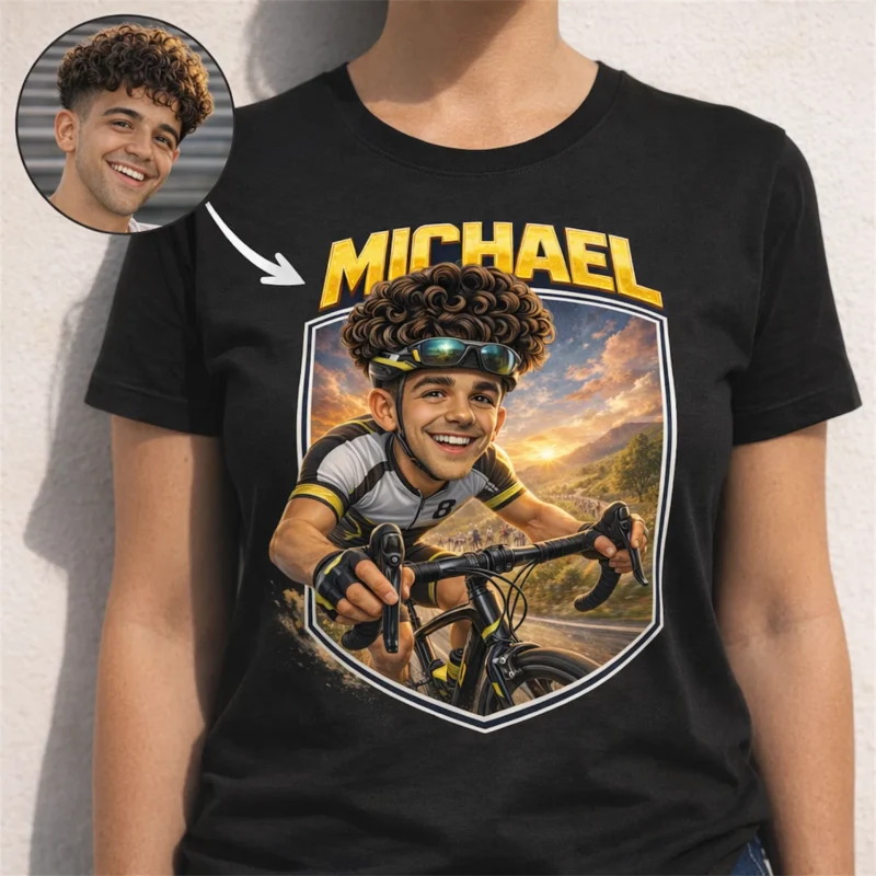 Personalized Cycling Caricature Hoodie For Bike Club Members Custom Century Ride Finisher Gift With Bike And Helmet Art