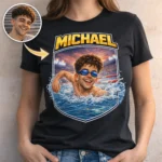 custom swimming caricature sweatshirt for swim team banquets personalized swimmer cap and goggles club apparel