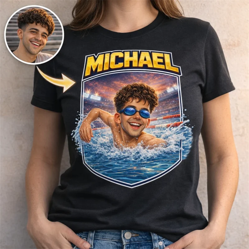 swimming-team-banquet-caricature-sweatshirt-5 Custom Swimming Caricature Sweatshirt For Swim Team Banquets Personalized Swimmer Cap And Goggles Club Apparel