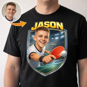 Custom Table Tennis Caricature Shirt from Photo - Personalized Ping Pong Player Shirt