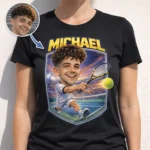 personalized tennis caricature shirt for tennis parents and players custom racket and school colors team apparel